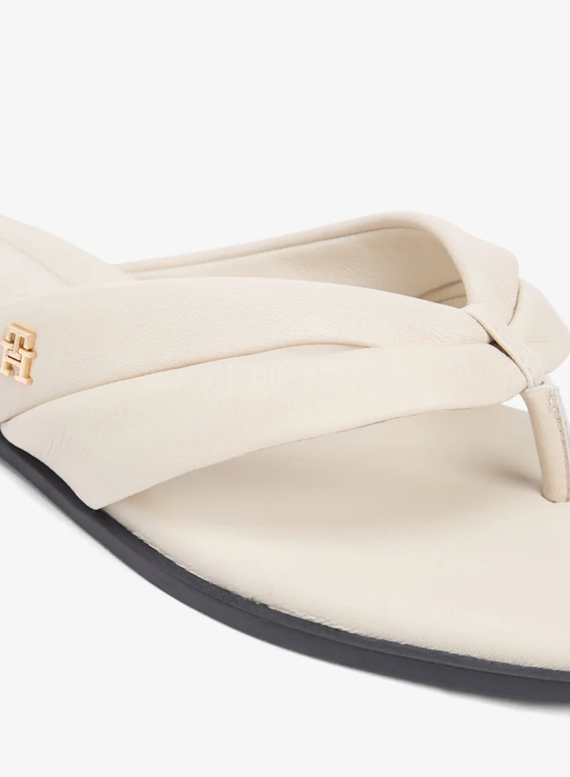 Tommy Hilfiger Classic Beige Leather Toe Post Flip Flops for Women | Best Price UAE